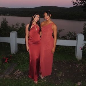 One shoulder formal dress in rust